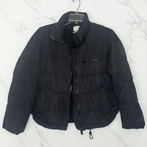 Urban Outfitters Black Puffer Jacket Cropped Zip Front Coat‎ Women's